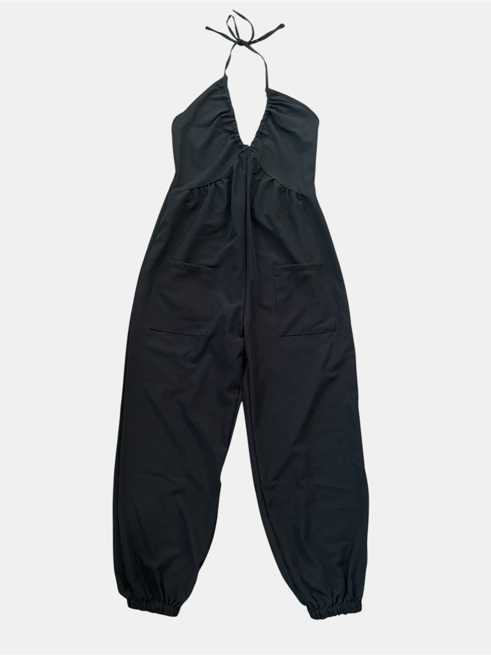 Black Halter Jumpsuit with Pockets - Picture 5 of 12